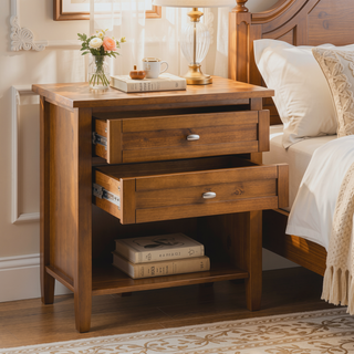 Sunvega Light Golden Brown Solid Wood Transitional Nightstand with Two Drawers