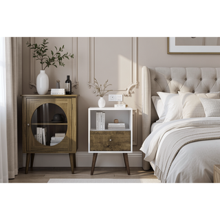 Sunvega Modern Nightstand with Drawer and Cubby for Bedroom or Living Room