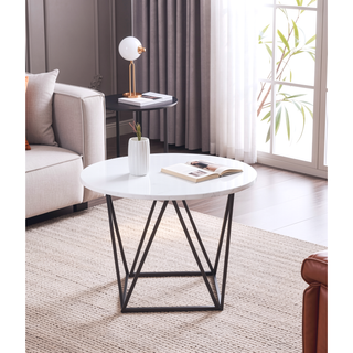 Sunvega White Marble Top Round Dining Table with Deep Bronze Iron Base