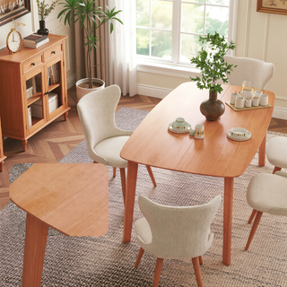 Sunvega Solid Wood Dining Table with Rustic Wood-Effect Top for Family Meals