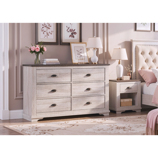 Sunvega Contemporary Gray Wooden Nightstand with Two Drawers and Metal Hardware