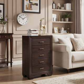 Sunvega Dark Cocoa 5-Drawer Chest with Sleek Tapered Legs for Modern Style