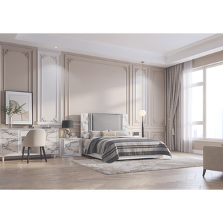 Sunvega Modern Sleek Nightstand with LED Light and Rich Chrome Accents