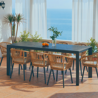 Sunvega Modern Aluminum Frame Slat Panel Design Outdoor Dining Table