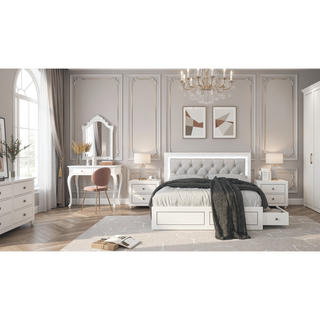 Sunvega Contemporary White Queen Size Platform Bed with LED Light Headboard