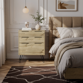 Sunvega Light Oak Finish 3-Drawer Dresser with Superior Top and Steel Legs