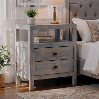 Sunvega Acid Wash 2 Drawer Open Bedside Table with Weathered Finish