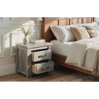 Sunvega Light Gray Oak Wood Nightstand with Dimensions 24 x 17 x 25 Inches