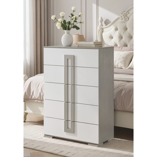 Sunvega Sleek White Finish Tall Chest with Multiple Drawers for Maximum Storage