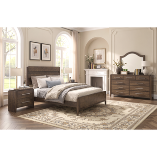 Sunvega Solid Rubberwood Nightstand with Two Drawers in Dark Walnut Finish