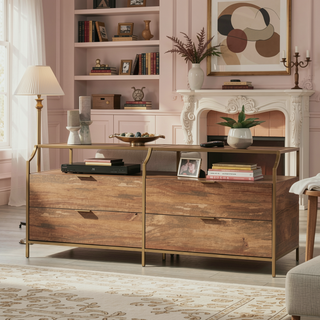 Sunvega European-Inspired Dresser with Four Drawers and Glass Top for Living Areas