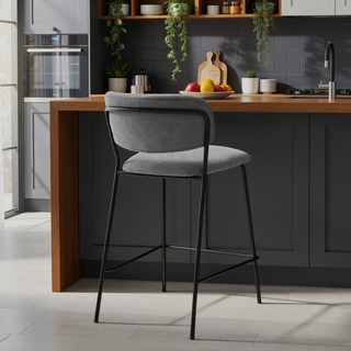 Sunvega 26 Inch Gray Faux Leather and Black Metal Counter Height Bar Stool