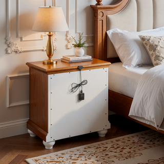 Sunvega Coastal Farmhouse Gray 3-Drawer Nightstand with USB Charging Port