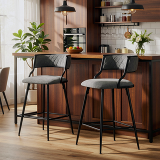 Sunvega PU Counter Height Bar Stool with Black Base and Footrest in Grey