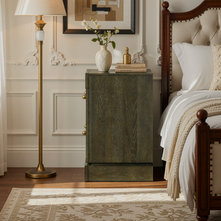 Sunvega Dark Cocoa Transitional Nightstand with Brass Knobs and Dovetail Drawers