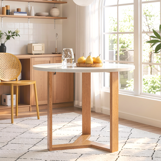 Sunvega 31.5 Inch Round Dining Table for Small Spaces with Birch Veneer MDF Top