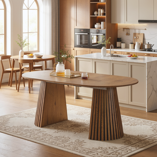 Sunvega Flexible Extendable Oval Wooden Dining Table with Slatted Legs for Space Saving