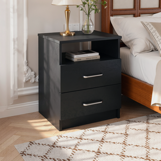 Sunvega 19.9 Inch High Nightstand with Two Drawers and One Open Shelf