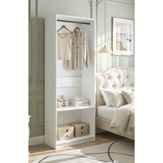 Sunvega White Wood Freestanding Walk-in Closet with Two Rods and Oak Finish