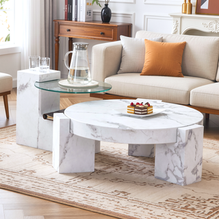 Sunvega Detachable Double-Decker Coffee Table with Anti-Collision Design and MDF Material