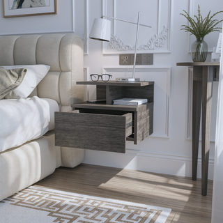 Sunvega Floating Nightstand with Drawer and Shelf in Smokey Oak Finish