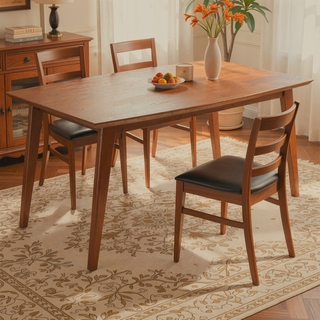 Sunvega Handcrafted Teak Brown Solid Rubberwood Dining Table for 6