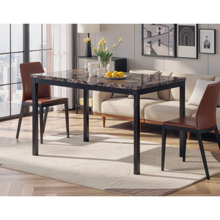 Sunvega Casual Black Metal Dining Table with Laminated Faux Marble Top