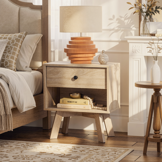 Sunvega Mid-Century Modern Minimalist Nightstand with Drawer and Cubby for Bedroom
