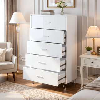 Sunvega 5-Drawer Chest with Wooden Case-Frame and Chrome Metal Legs