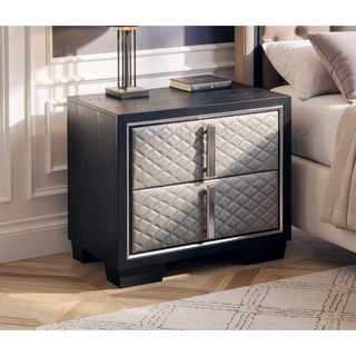 Sunvega Silver and Black Nightstand with Diamond Quilted Drawer Fronts
