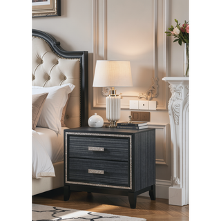 Sunvega Weathered Black Finish Nightstand with Two Spacious Storage Drawers