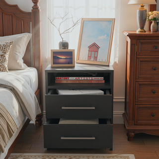 Sunvega Light Gray Nightstand with Two Spacious Drawers and Top Shelf for Bedroom