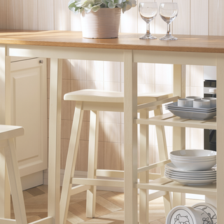 Sunvega 3-Piece Counter Height Set with Shelves and Saddle Seat Stools