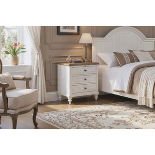 Sunvega Cement and Sand Mindi Veneer Nightstand with USB Ports and Three Drawers