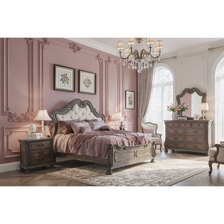 Sunvega Traditional Rustic Solid Wood Nightstand with Bronze Hanging Pulls and 3 Drawers