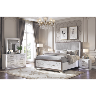 Sunvega Marble Patterned Dresser with Six Spacious Drawers and Sleek White Finish