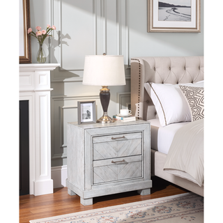 Sunvega Montana Pearl Silver Nightstand with Hand-Stained Gray Finish and Felt Lined Drawers
