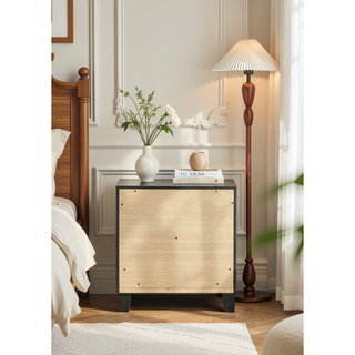 Sunvega Light Gray Finish Nightstand with Two Dovetail Drawers and Wood Construction