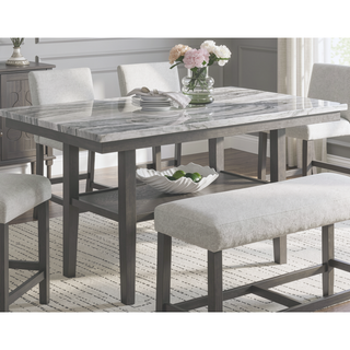 Sunvega 60 Inch Rectangular Gray Faux Marble Counter Height Table with Storage Shelf