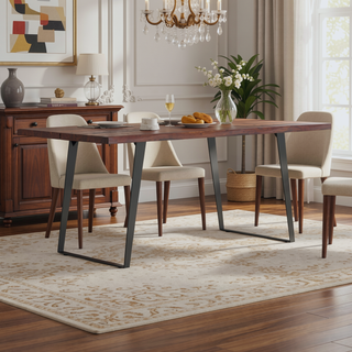 Sunvega Dark Walnut Acacia Wood Dining Table with Iron Legs for 6
