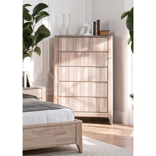 Sunvega Mid-Century Modern White Wash 1pc Chest with Hidden Handles and Splayed Bracket Feet