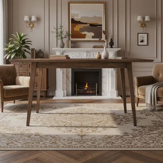 Sunvega Mid-Century Modern Solid Wood Rectangular Dining Table with Beveled Edges