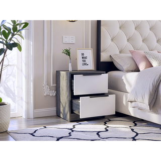 Sunvega Light Gray Two Drawer Nightstand with Metal Handle for Bedroom