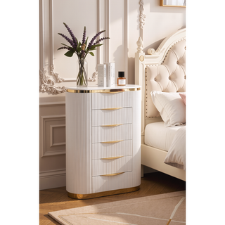 Sunvega White and Gold Detailed Chest with 6 Spacious Drawers for Bedroom