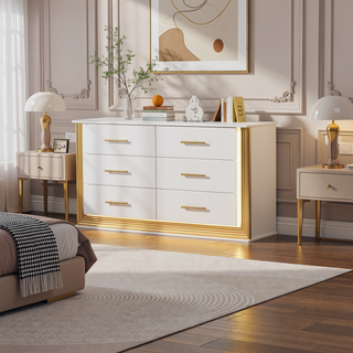 Sunvega Gold Finish Wood Dresser with LED Mirror for Bedroom Decor