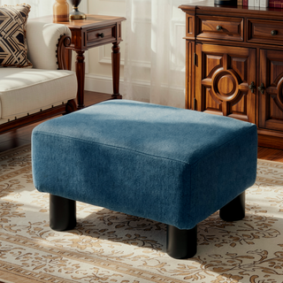 Sunvega Small Linen Upholstered Ottoman Foot Rest with Plastic Legs for Living Room