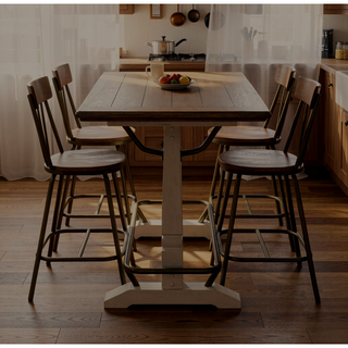 Sunvega White Gathering Table with Plank Top and Double Pedestal Base for Six