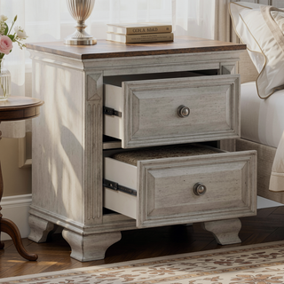 Sunvega Traditional Two-Tone Nightstand with 2 Dovetail Drawers and Wood Top