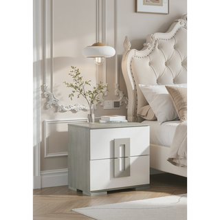 Sunvega Sleek White Modern Nightstand with Two Spacious Drawers for Bedside