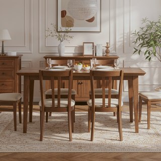 Sunvega Walnut Dining Table for 6 with Solid Wood Veneer Top and Tapered Legs